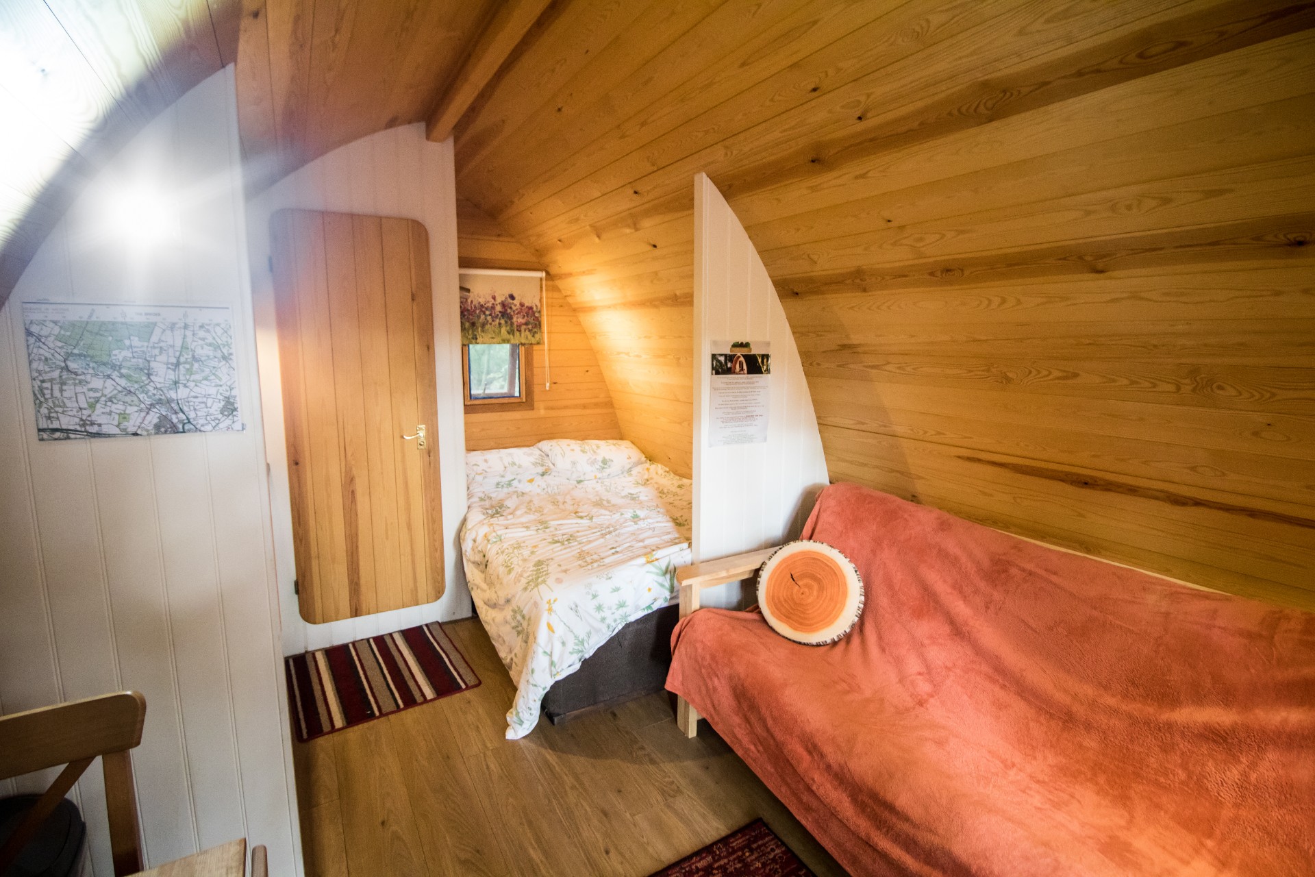 Glamping in a Suffolk Woodland at West Stow Pods. West Stow. Culford. Bury St Edmunds. Suffolk. Cambridge. Cambridgeshire. Anglo Saxon Village and Lakes. Mega Pod. Quirky, unique accommodation. Click through to read more...