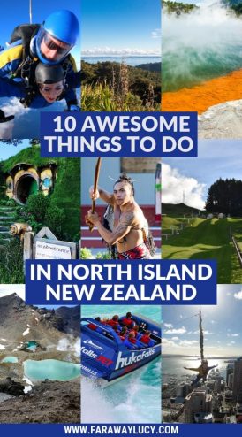 10 Awesome Things To Do In North Island New Zealand. Places to visit in North Island New Zealand. What to See in North Island New Zealand. Travel Blog. Tours. Itinerary. Skyjump Auckland. Sky Tower. Waiheke Island. Hobbiton. Skydiving over Lake Taupo. Geothermal activity. OGO zorbing Rotorua. Maori cultural experience. Jet boat Huka Falls. Tongariro Alpine Crossing. Glowworms Waitomo Caves. Wellington. Click through to read more...