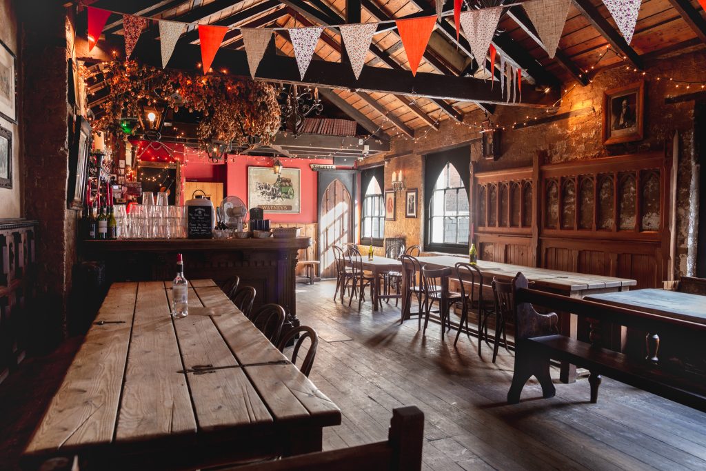 The Old Firehouse The Leaky Cauldron J.K. Rowling Harry Potter bunting fairy lights cute rustic pub Exeter Restaurants