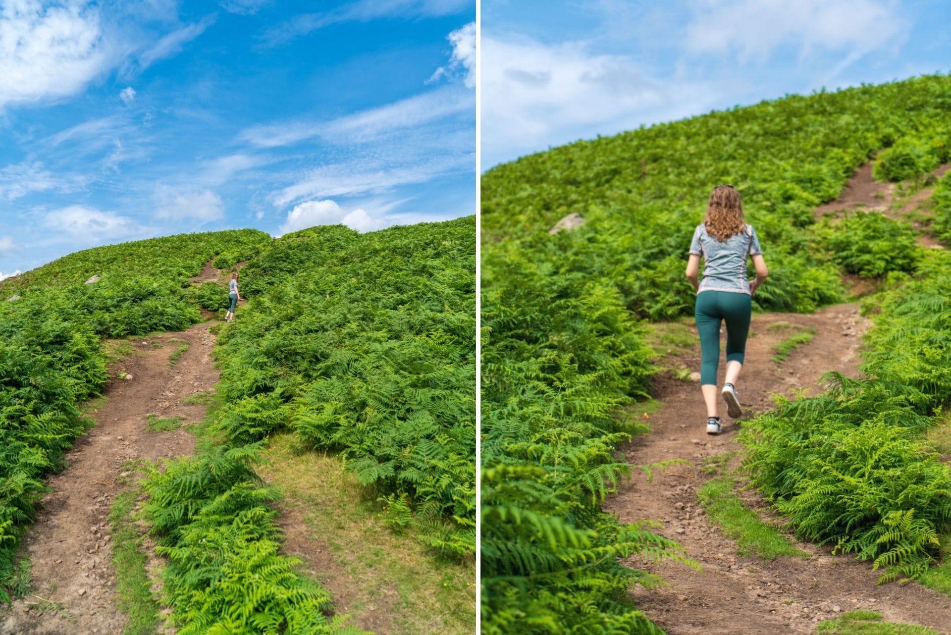 young-woman-in-workout-gear-walking-up-hill-covered-in-fern-on-a-summers-day