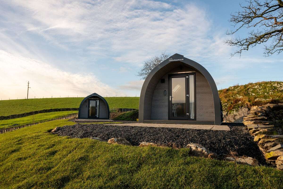 two-glamping-pods-on-hillside-at-the-shearing-shed