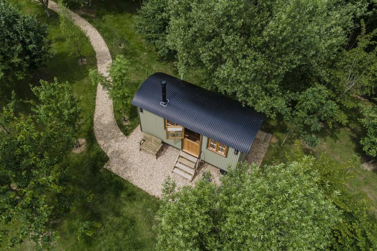 aerial-view-of-jessie-shepherds-hut-amid-trees