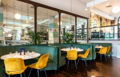 green-restaurant-booths-at-browns-brasserie-and-bar-bottomless-brunch-sheffield