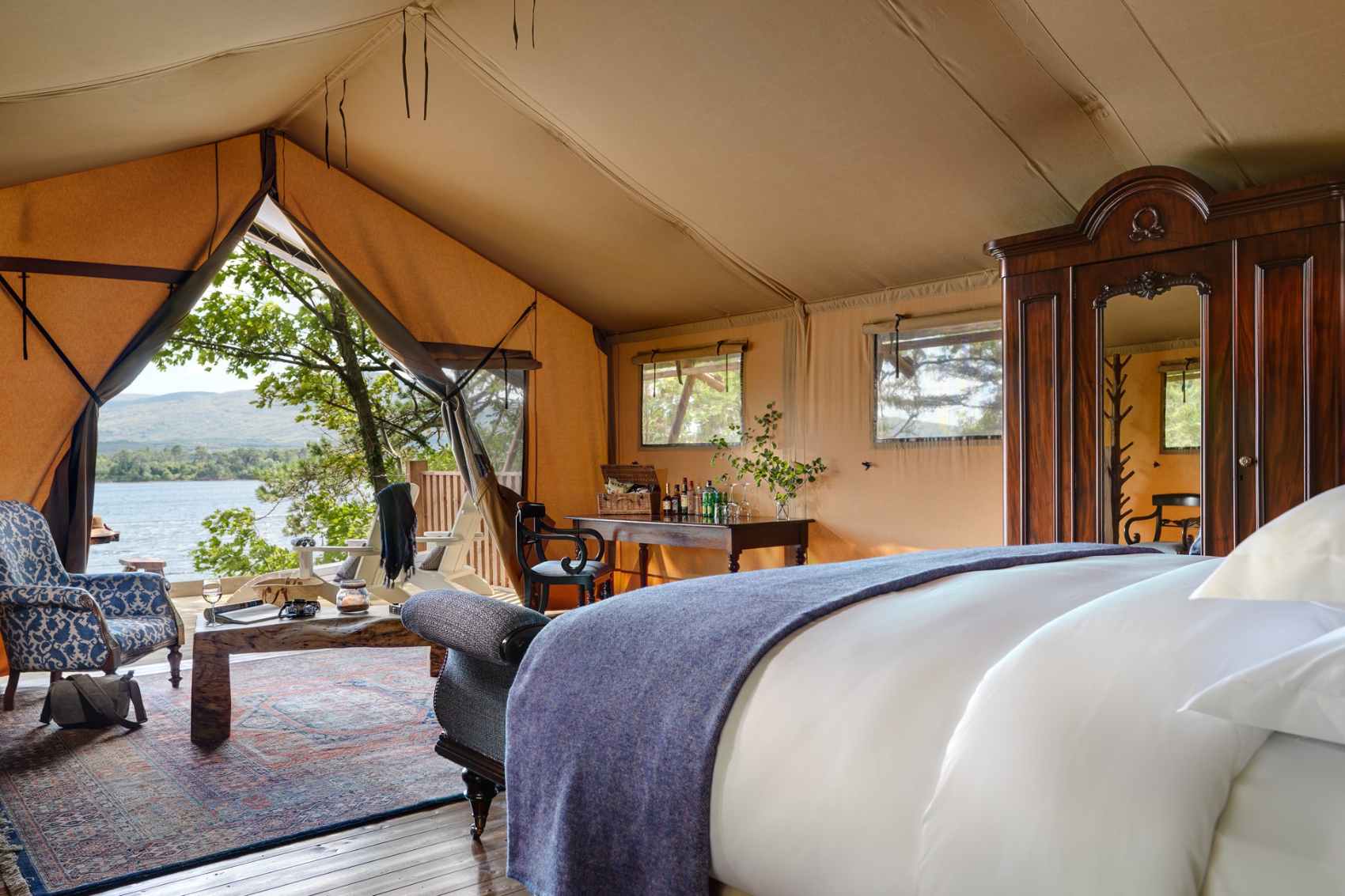 interior-of-dromquinn-manor-safari-tent-overlooking-lake-glamping-kerry