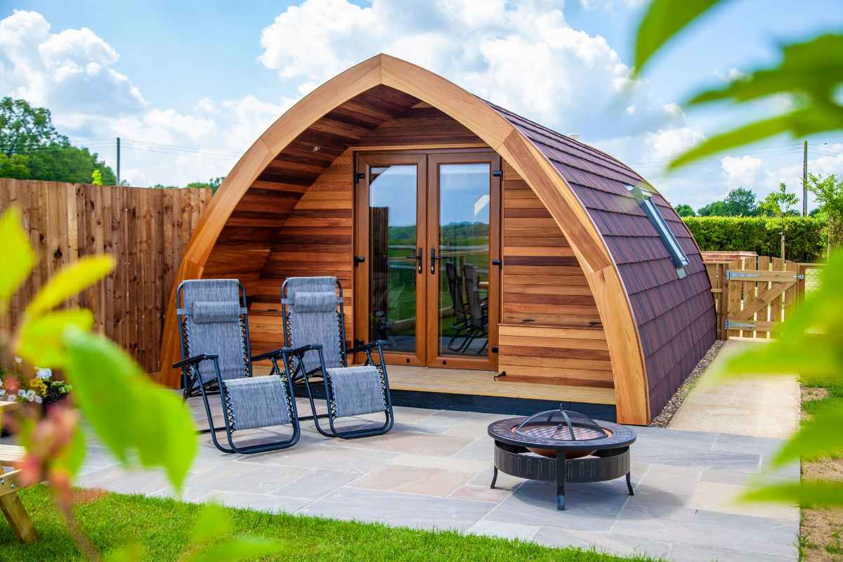 sunloungers-in-front-of-swallows-field-glamping-pod-glamping-essex