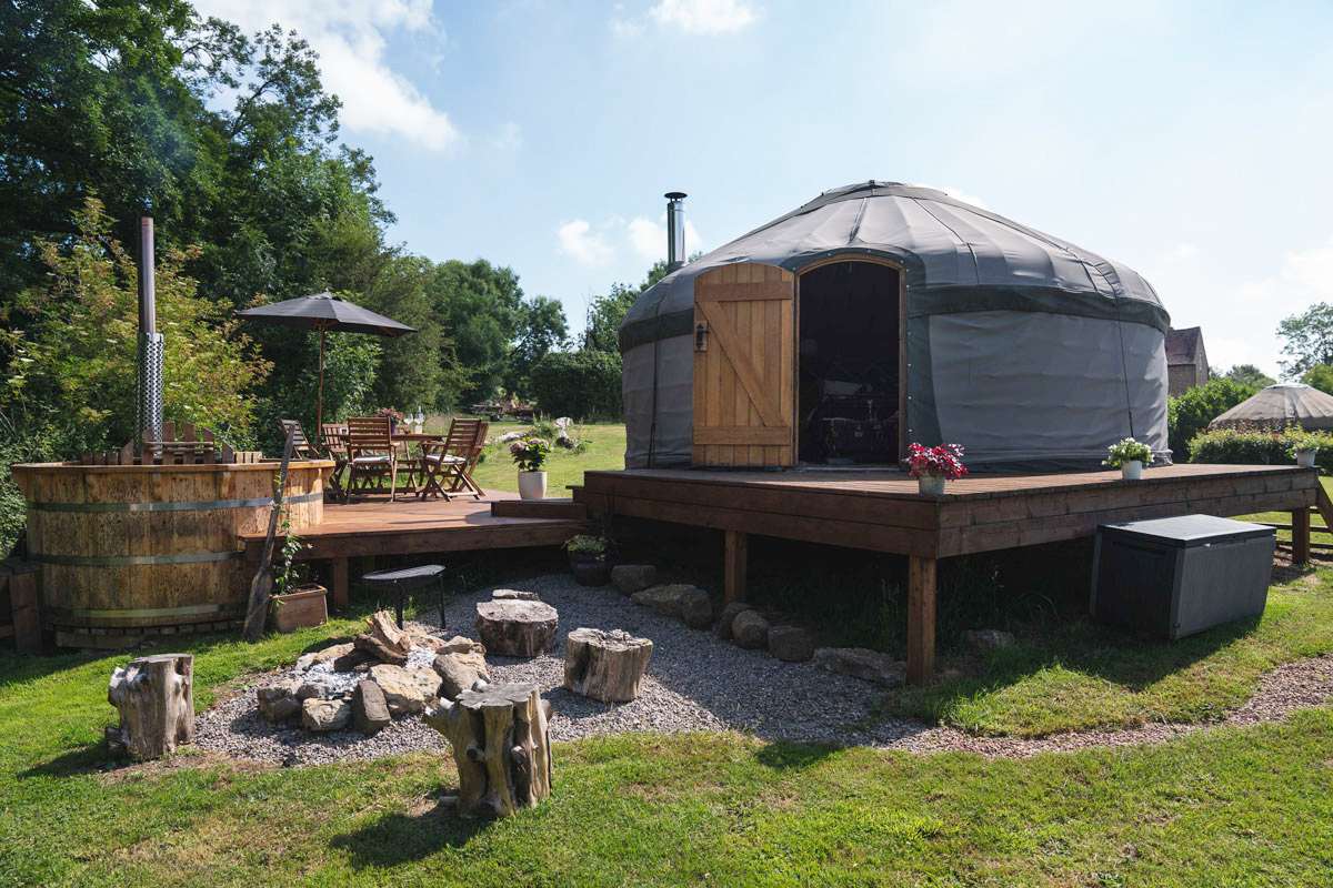 exterior-of-zelda-yurt-with-decking-at-mrs-mills-yurts-glamping-gloucestershire