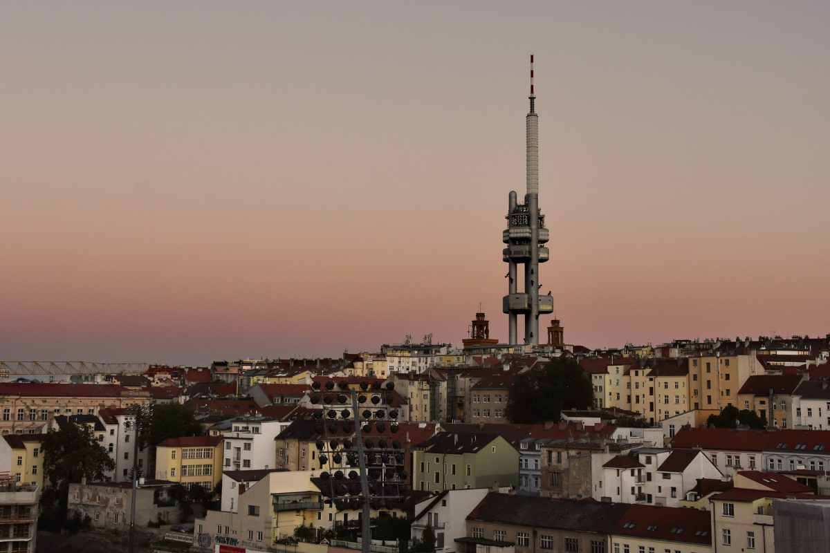 žižkov-television-tower-on-hill-at-sunset