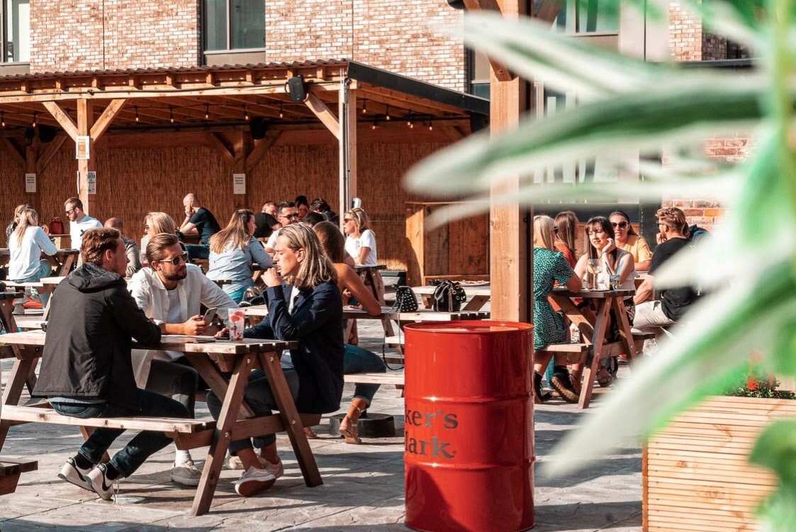 people-drinking-on-the-roof-at-pins-social-club-bottomless-brunch-liverpool