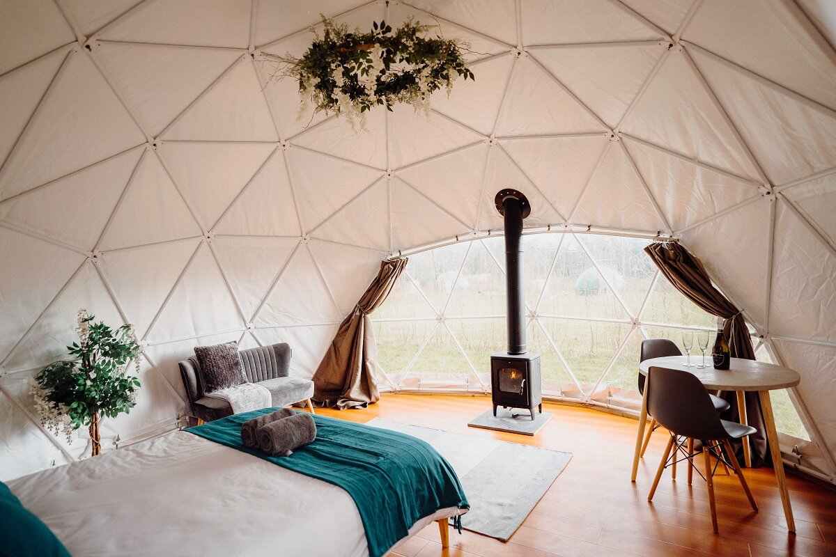 bed-inside-chalke-valley-camping-geodome-glamping-wiltshire