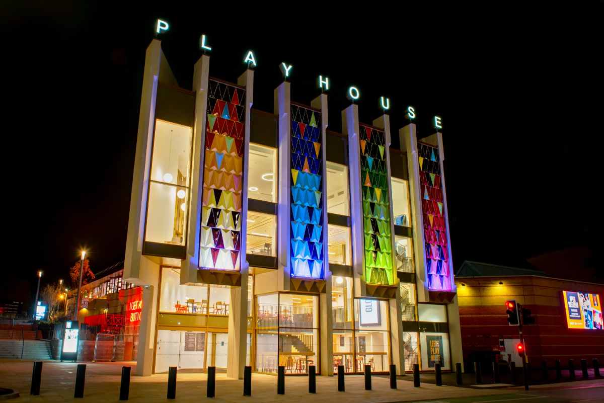 leeds-playhouse-lit-up-in-multicoloured-lights-at-night