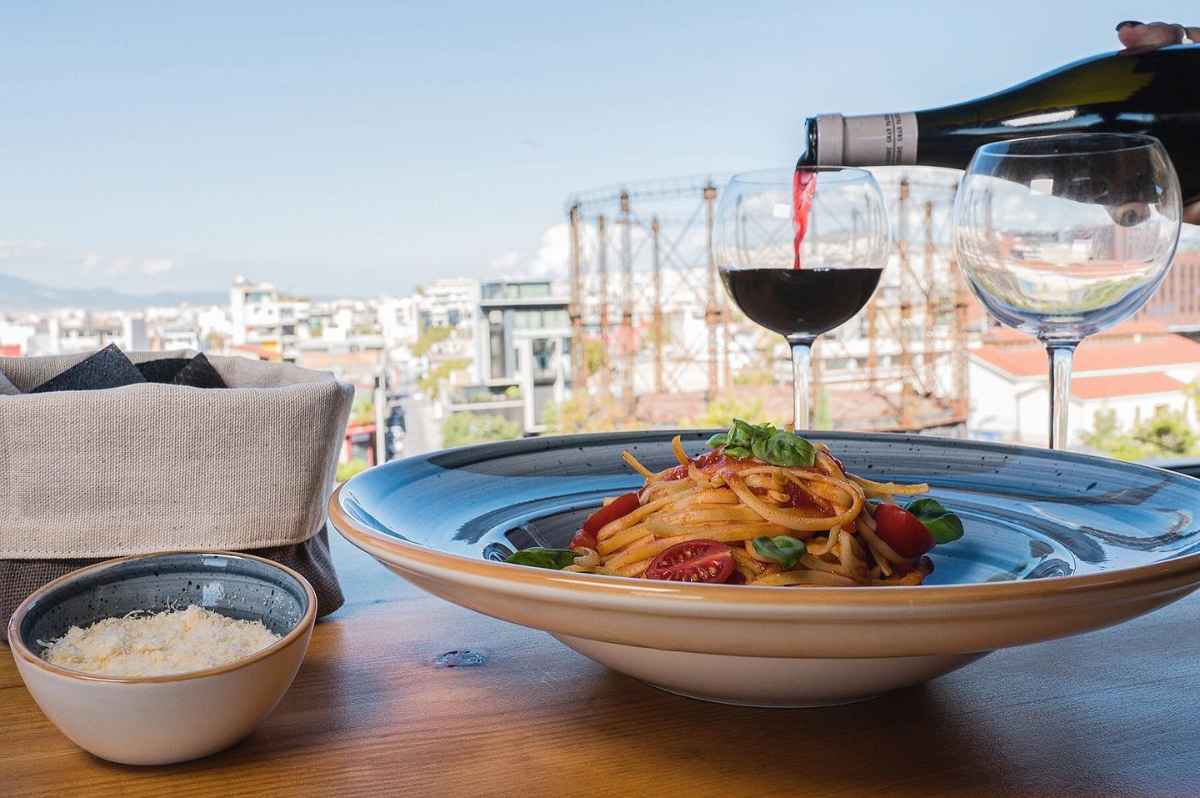 pasta-on-table-at-gazi-view-social-rooftop