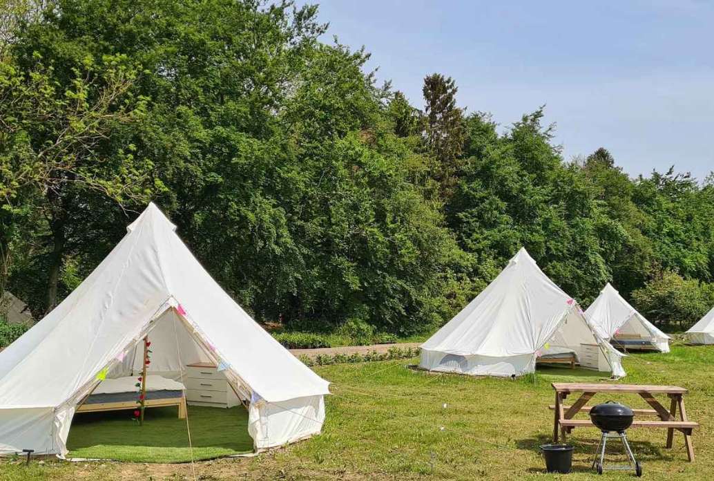 bell-tents-in-field-at-cre8-glamping-at-redricks