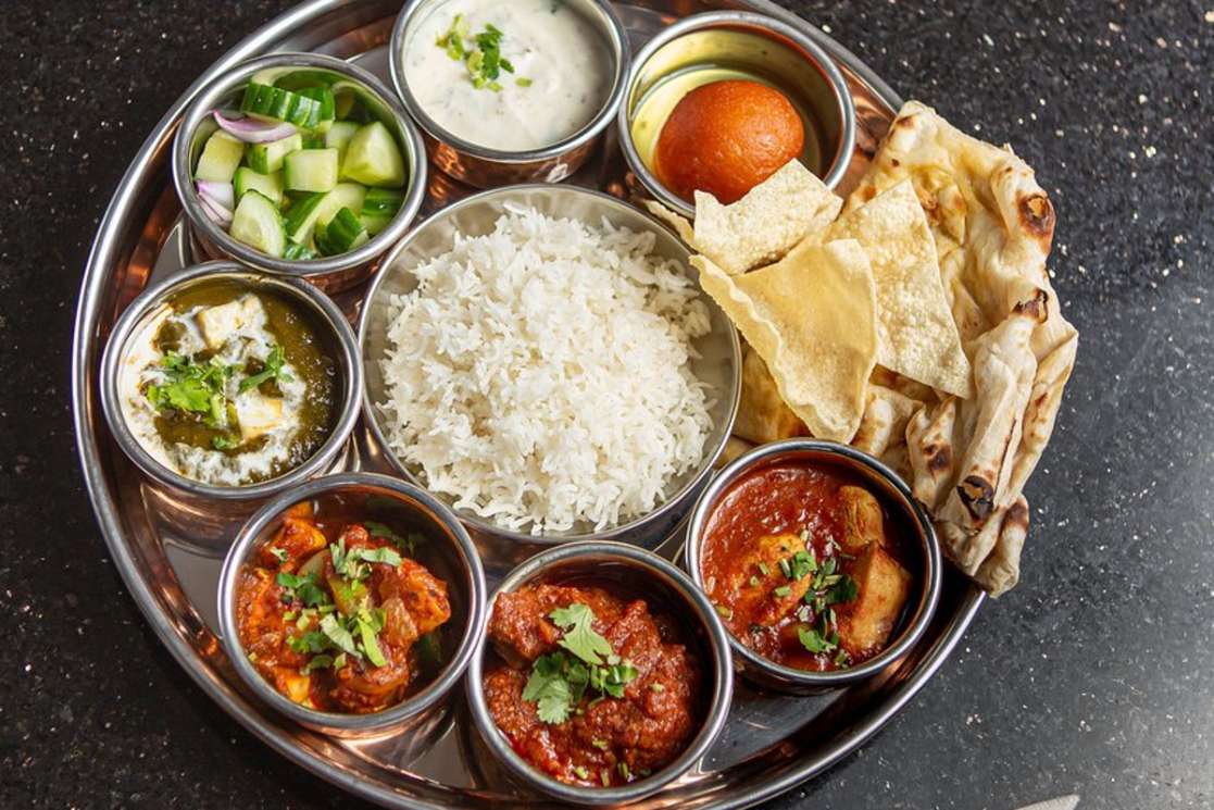 thali-on-table-from-bikanos-indian-cuisine-vegan-restaurants-bath