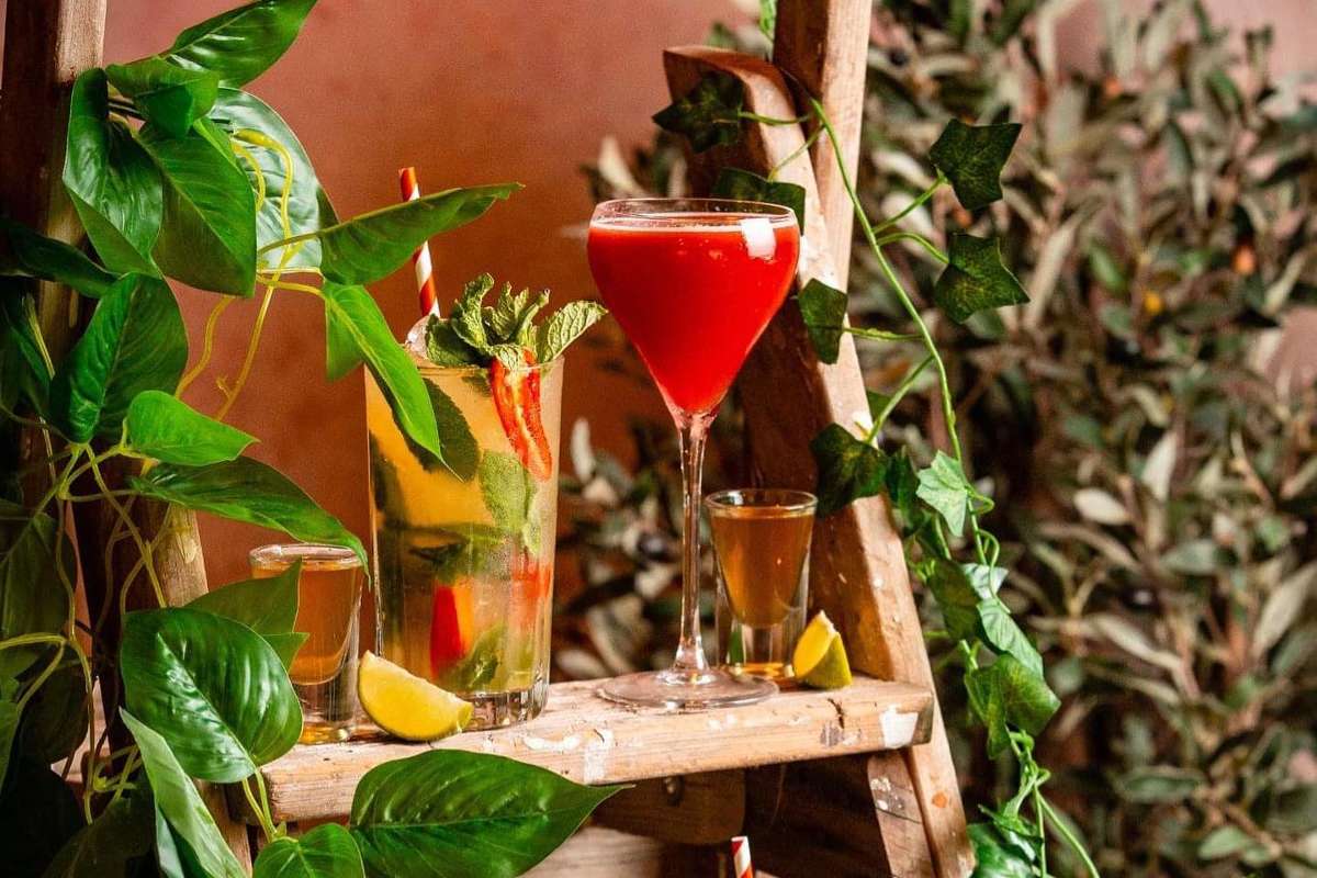 cocktails-on-a-leafy-ladder-shelf-at-revolucion-de-cuba