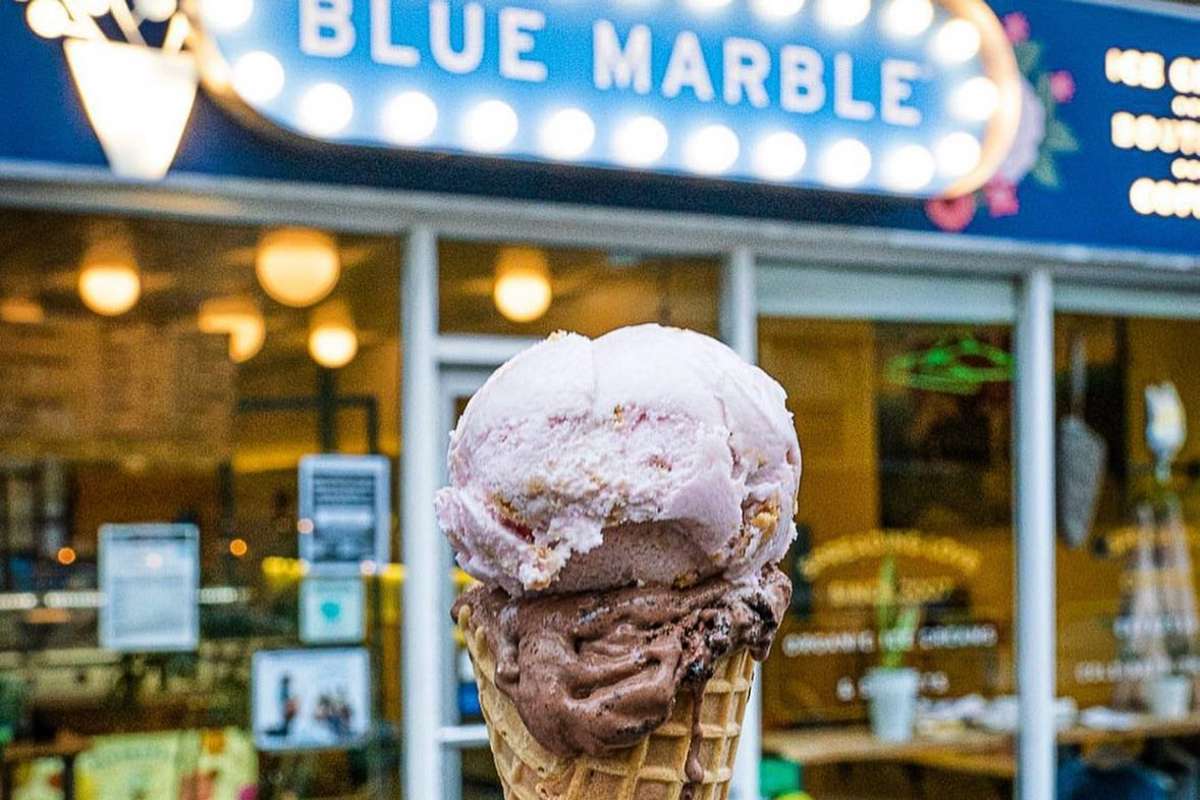 ice-cream-cone-outside-blue-marble-ice-cream-vegan-ice-cream-nyc