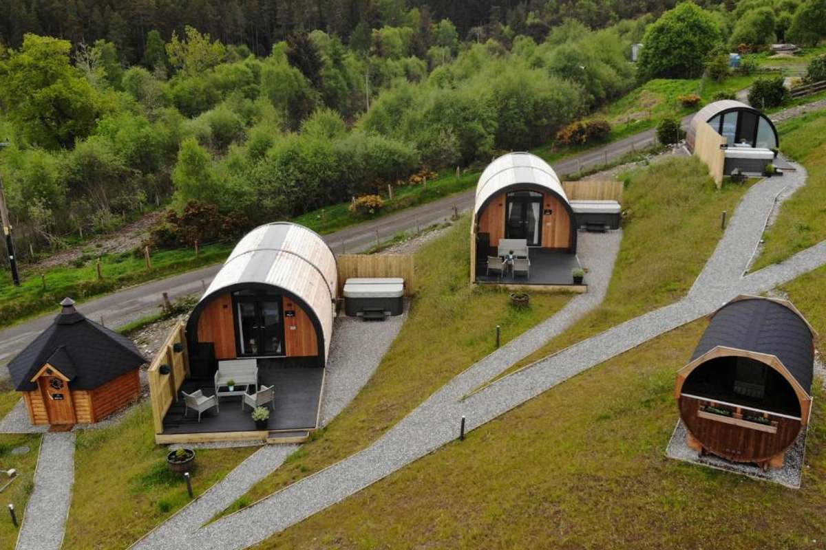 birdseye-view-of-highland-premier-glamping-pods-in-the-daytime-glamping-pods-scotland