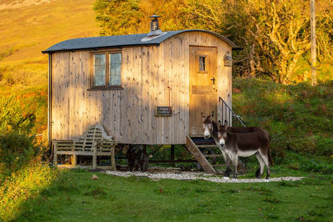 exterior-of-bothan-buidheag-shepherd's-hut-in-the-daytime-glamping-isle-of-skye